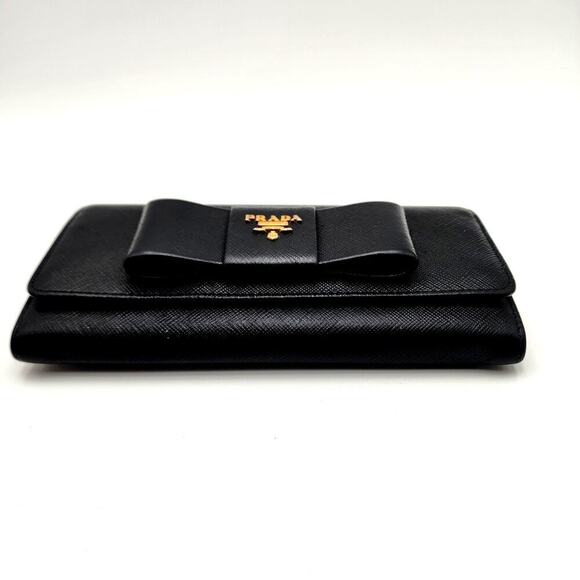 PRADA Saffiano Bow Continental Wallet Black 100% Authentic - Picture 10 of 16
